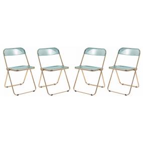 Lawrence Acrylic Folding Chair With Gold Metal Frame, Set of 4 - LeisureMod LFG19G4