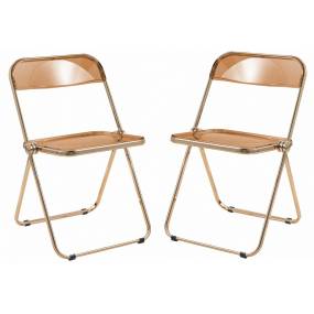 Lawrence Acrylic Folding Chair With Gold Metal Frame, Set of 2 - LeisureMod LFG19OR2