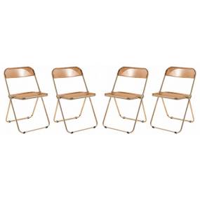 Lawrence Acrylic Folding Chair With Gold Metal Frame, Set of 4 - LeisureMod LFG19OR4