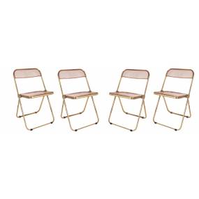 Lawrence Acrylic Folding Chair With Gold Metal Frame, Set of 4 - LeisureMod LFG19PK4