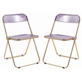 Lawrence Acrylic Folding Chair With Gold Metal Frame, Set of 2 - LeisureMod LFG19PU2