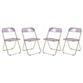 Lawrence Acrylic Folding Chair With Gold Metal Frame, Set of 4 - LeisureMod LFG19PU4