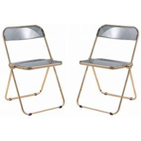 Lawrence Acrylic Folding Chair With Gold Metal Frame, Set of 2 - LeisureMod LFG19TBL2