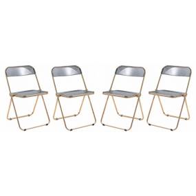 Lawrence Acrylic Folding Chair With Gold Metal Frame, Set of 4 - LeisureMod LFG19TBL4