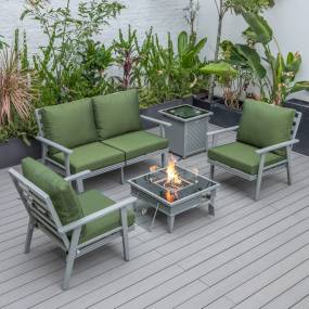 LeisureMod Walbrooke Modern Grey Patio Conversation With Square Fire Pit With Slats Design & Tank Holder - Leisuremod WGRS-27-20-57-31-G