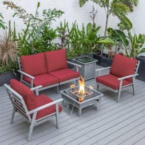 LeisureMod Walbrooke Modern Grey Patio Conversation With Square Fire Pit With Slats Design & Tank Holder - Leisuremod WGRS-27-20-57-31-R
