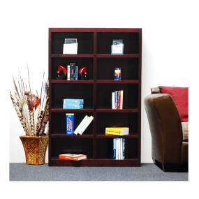  10 Shelf Double Wide Wood Bookcase, 72 inch Tall, Cherry Finish - Concepts in Wood MI4872-C