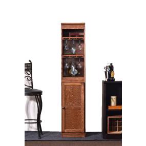  21 Bottle Wood Wine Cabinet with Hanging Glassware Storage, Oak Finish - Concepts in Wood WC1572-D