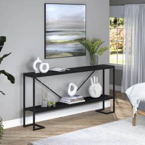 Phoebe 64" Wide Rectangular Console Table in Blackened Bronze/Black Grain - Hudson and Canal AT1486