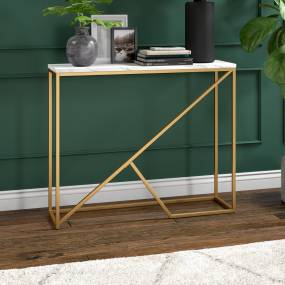Stella 36" Wide Console Table with Faux Marble Top in Brass - Hudson & Canal AT1753