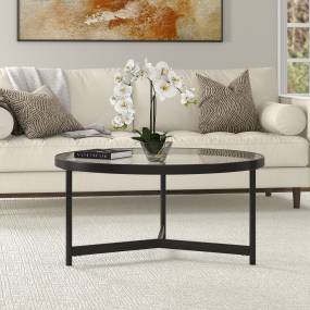 Yara 32" Wide Round Coffee Table with Glass Top in Blackened Bronze - Hudson and Canal CT1770