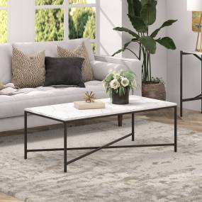 Henley 47.63'' Wide Rectangular Coffee Table with Faux Marble Top in Blackened Bronze - Hudson and Canal CT1776