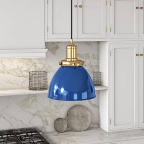 Madison 8" Wide Pendant with Metal Shade in Blue/Brass/Blue - Hudson and Canal PD1434