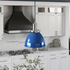 Madison 8" Wide Pendant with Metal Shade in Blue/Polished Nickel/Blue - Hudson and Canal PD1435