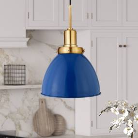 Madison 12" Wide Pendant with Metal Shade in Blue/Brass/Blue - Hudson and Canal PD1436