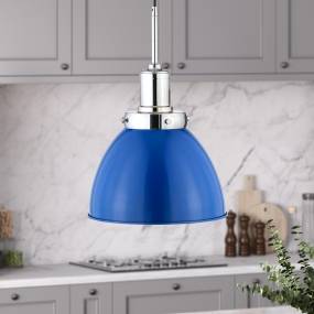 Madison 12" Wide Pendant with Metal Shade in Blue/Polished Nickel/Blue - Hudson and Canal PD1437
