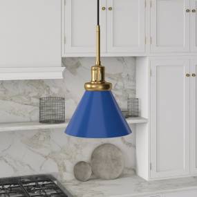 Zeno 8.5" Wide Pendant with Metal Shade in Blue/Brass/Blue - Hudson and Canal PD1438