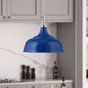 Mackenzie 10.75" Wide Pendant with Metal Shade in Blue/Polished Nickel/Blue - Hudson and Canal PD1441