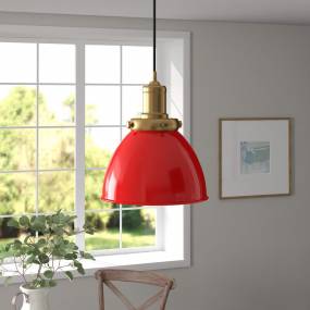 Madison 8" Wide Pendant with Metal Shade in Poppy Red/Brass/Poppy Red - Hudson and Canal PD1444