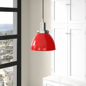 Madison 12" Wide Pendant with Metal Shade in Poppy Red/Brass/Poppy Red - Hudson and Canal PD1446