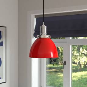 Madison 12" Wide Pendant with Metal Shade in Poppy Red/Polished Nickel/Poppy Red - Hudson and Canal PD1447