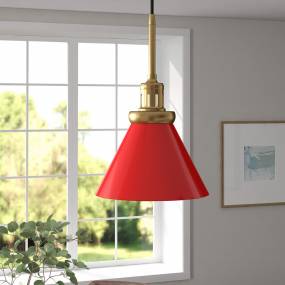 Zeno 8.5" Wide Pendant with Metal Shade in Poppy Red/Brass/Poppy Red - Hudson and Canal PD1448