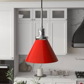 Zeno 8.5" Wide Pendant with Metal Shade in Poppy Red/Polished Nickel/Poppy Red - Hudson and Canal PD1449