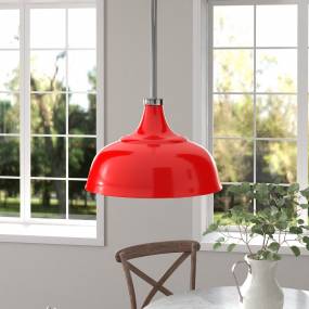 Mackenzie  10.75" Wide Pendant with Metal Shade in Poppy Red/Polished Nickel/Poppy Red - Hudson and Canal PD1451