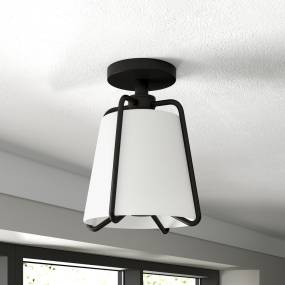 Marduk 9.5" Semi Flush Mount with Fabric Shade in Blackened Bronze/White - Hudson & Canal SF1648
