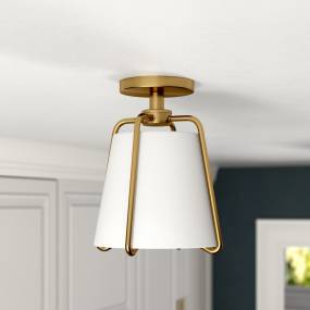 Marduk 9.5" Semi Flush Mount with Fabric Shade in Brushed Brass/White - Hudson & Canal SF1649