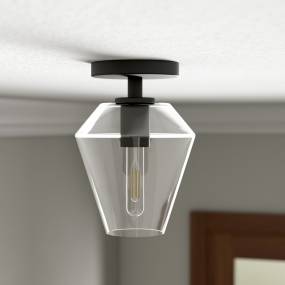 Remy 7" Wide Semi Flush Mount with Glass Shade in Matte Black/Clear - Hudson & Canal SF1652
