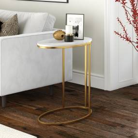 Enzo Brass  Side Table with Faux Marble Top - Hudson & Canal ST0744