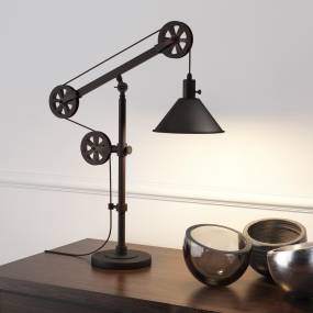 Descartes table lamp in blackened bronze with pulley system - Hudson & Canal TL0103