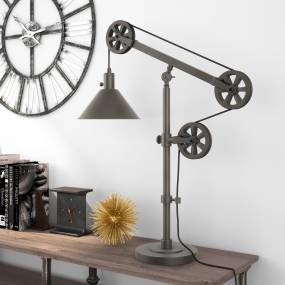 Descartes Aged Steel Table Lamp with Pulley System - Hudson & Canal TL0167