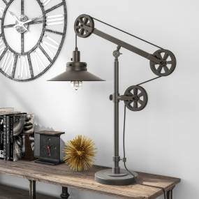 Descartes Aged Steel Wide Brim Table Lamp with Pulley System - Hudson & Canal TL0168