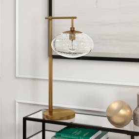 Blume 25" Tall Arc Table Lamp with Glass Shade in Brushed Brass/Seeded - Hudson and Canal TL1498