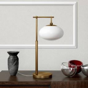 Blume 25" Tall Arc Table Lamp with Glass Shade in Brushed Brass/White Milk - Hudson and Canal TL1499