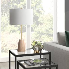 Killian 25.5" Limed Oak Table Lamp with Fabric Shade in Brushed Brass - Hudson & Canal TL1746