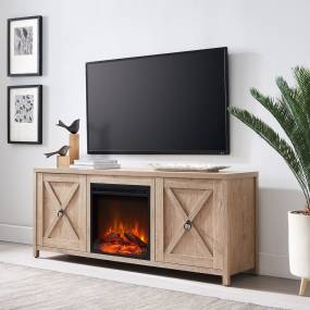 Granger White Oak TV Stand with Log Fireplace Insert - Hudson & Canal TV0674