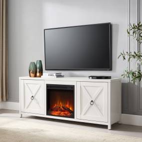 Granger White TV Stand with Log Fireplace Insert - Hudson & Canal TV0675