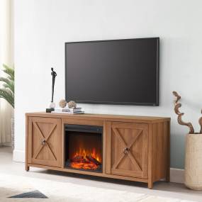 Granger Golden Oak TV Stand with Log Fireplace Insert - Hudson & Canal TV0677