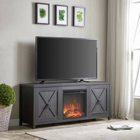 Granger Rectangular TV Stand with Log Fireplace for TV's up to 65" in Charcoal Gray - Hudson and Canal TV1372