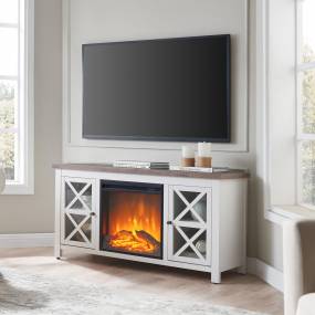 Colton Rectangular TV Stand with Log Fireplace for TV's up to 55" in White/Gray Oak - Hudson and Canal TV1380