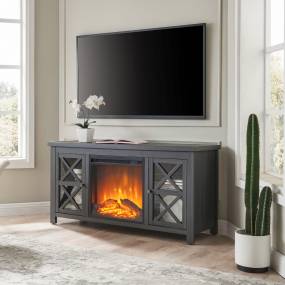 Colton Rectangular TV Stand with Log Fireplace for TV's up to 55" in Charcoal Gray - Hudson and Canal TV1381