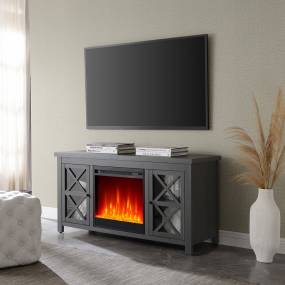 Colton Rectangular TV Stand with Crystal Fireplace for TV's up to 55" in Charcoal Gray - Hudson and Canal TV1382