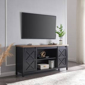 Elmwood Rectangular TV Stand for TV's up to 80" in Black Grain/Golden Brown - Hudson and Canal TV1398