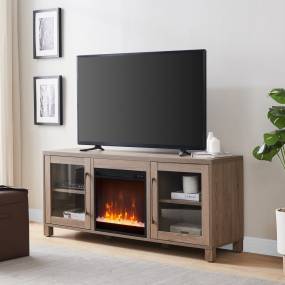 Quincy Rectangular TV Stand with Crystal Fireplace for TV's up to 65" in Antiqued Gray Oak - Hudson and Canal TV1413