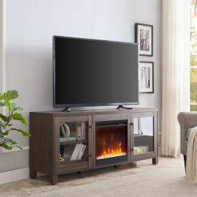 Quincy Rectangular TV Stand with Log Fireplace for TV's up to 65" in Alder Brown - Hudson and Canal TV1415