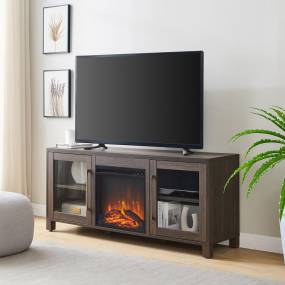 Quincy Rectangular TV Stand with Crystal Fireplace for TV's up to 65" in Alder Brown - Hudson and Canal TV1418