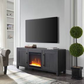 Chabot Rectangular TV Stand with Crystal Fireplace for TV's up to 65" in Charcoal Gray - Hudson and Canal TV1424